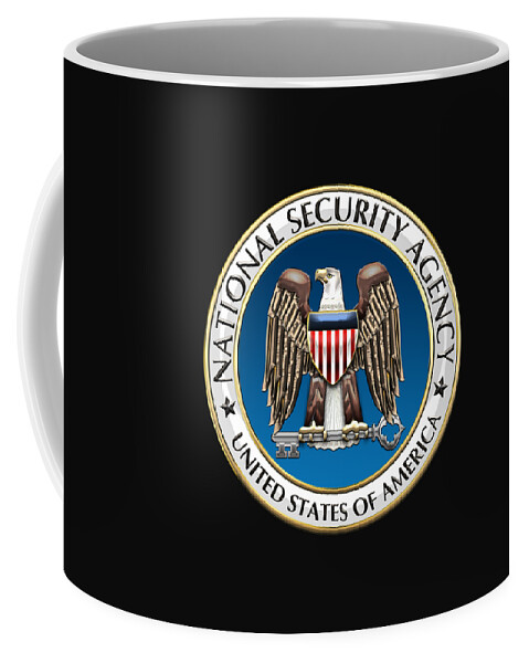 'military Insignia & Heraldry 3d' Collection By Serge Averbukh Coffee Mug featuring the digital art National Security Agency - N S A Emblem on Black Velvet by Serge Averbukh