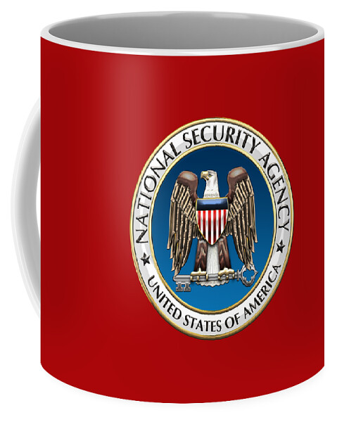 'military Insignia & Heraldry 3d' Collection By Serge Averbukh Coffee Mug featuring the digital art National Security Agency - N S A Emblem on Red Velvet by Serge Averbukh