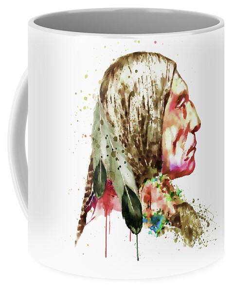 Marian Voicu Coffee Mug featuring the painting Native American Side Face by Marian Voicu