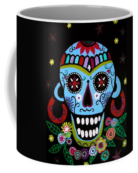 Native Coffee Mug featuring the painting Native Dia De Los Muertos Skull by Pristine Cartera Turkus