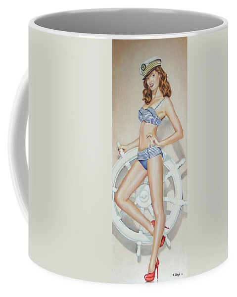 Pin-up Coffee Mug featuring the painting Naughtical Pin-Up by Andy Lloyd