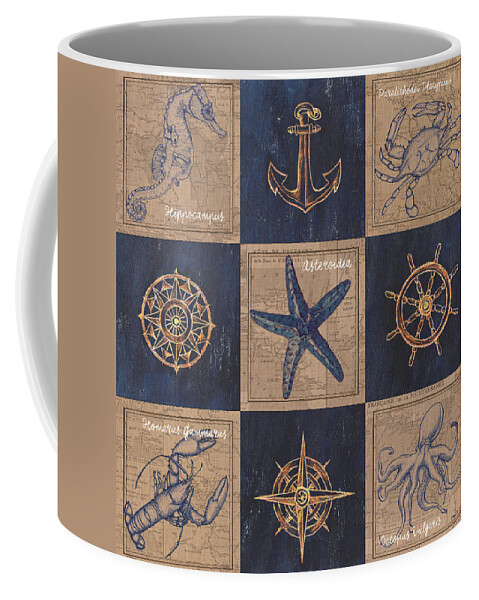Seahorse Coffee Mug featuring the mixed media Nautical Burlap by Debbie DeWitt