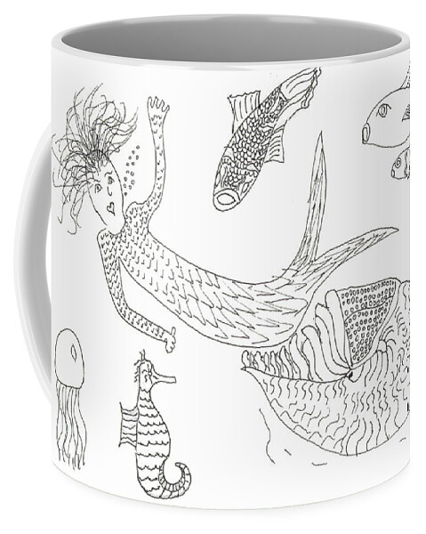 Mermaid Coffee Mug featuring the painting Nautilus and Hello Mermaid by Helen Holden-Gladsky