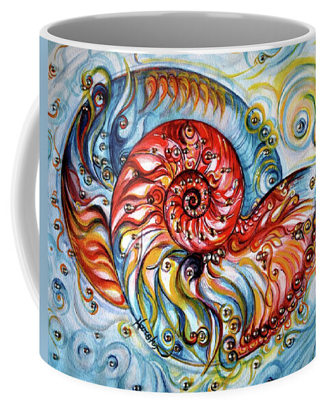 Nautilus Shell Coffee Mug featuring the painting Nautilus Shell - Ocean by Harsh Malik