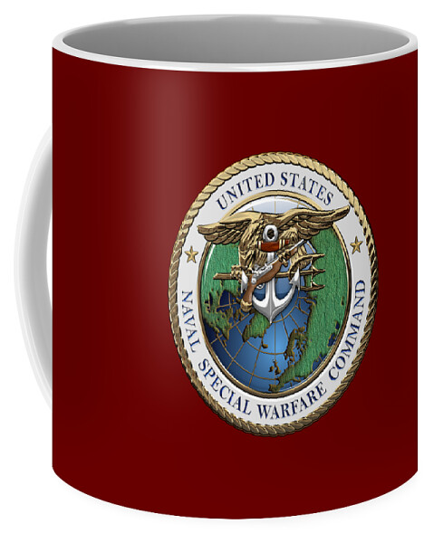 'military Insignia & Heraldry - Nswc' Collection By Serge Averbukh Coffee Mug featuring the digital art Naval Special Warfare Command - N S W C - Emblem over Red Velvet by Serge Averbukh