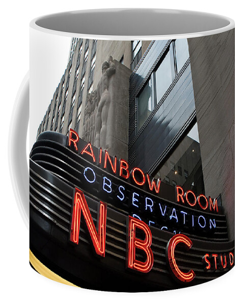 Iconic Sign Coffee Mug featuring the photograph NBC Studio Rainbow Room Sign by Lorraine Devon Wilke