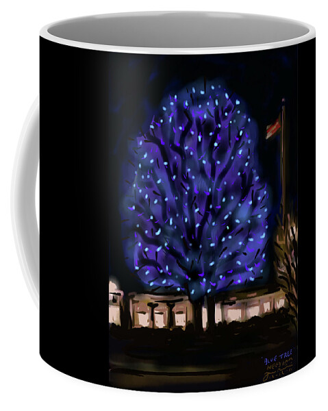 Needham Coffee Mug featuring the painting Needham's Blue Tree by Jean Pacheco Ravinski