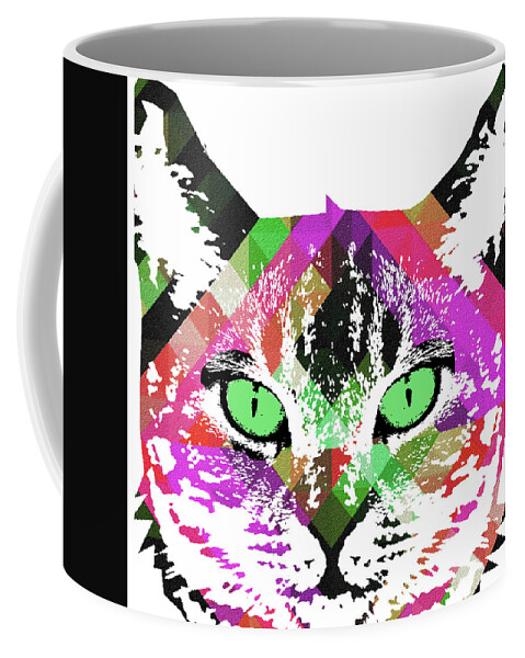 Cat Coffee Mug featuring the painting NEON Rainbow KITTY CAT Poster PRINT by Robert R by Robert R Splashy Art Abstract Paintings