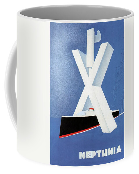 Neptunia Coffee Mug featuring the painting Neptunia - Steamliner ship - Minimalist Poster - Vintage Advertising Poster - Blue by Studio Grafiikka