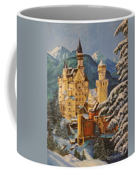 Germany Art Coffee Mug featuring the painting Neuschwanstein Castle in Winter by Charlotte Blanchard