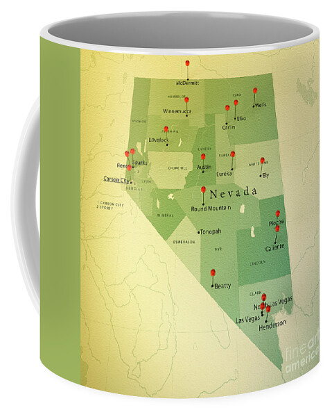 Cartography Coffee Mug featuring the digital art Nevada Map Square Cities Straight Pin Vintage by Frank Ramspott