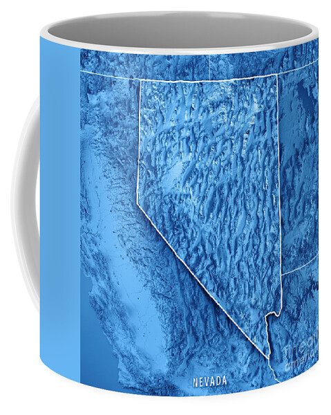 Nevada Coffee Mug featuring the digital art Nevada State USA 3D Render Topographic Map Blue Border by Frank Ramspott