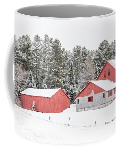New Hamphire Coffee Mug featuring the photograph New England Farm with Red Barns in winter by Edward Fielding