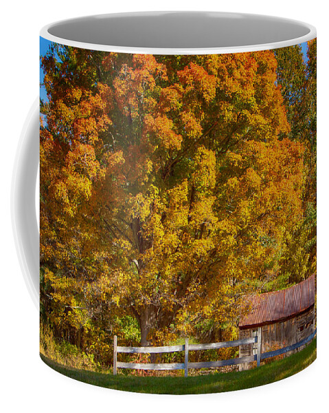 Autumn Coffee Mug featuring the photograph New hampshire barn under fall foliage by Jeff Folger