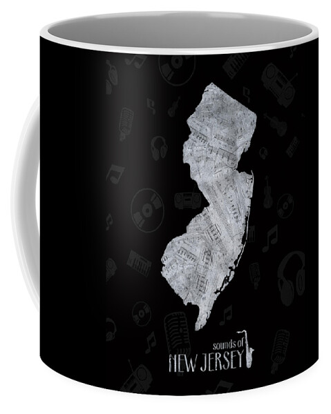 New Jersey Coffee Mug featuring the digital art New Jersey Map Music Notes 2 by Bekim M