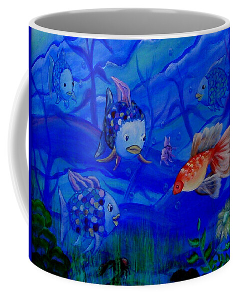 Fish Coffee Mug featuring the painting New Kid in Town by Quwatha Valentine