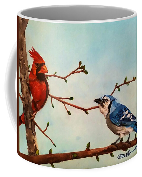 Birds Coffee Mug featuring the painting New buds of spring by Dana Newman