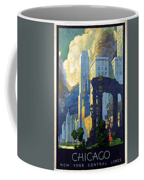 Chicago Coffee Mug featuring the mixed media New York Central Lines, Chicago - Retro travel Poster - Vintage Poster by Studio Grafiikka