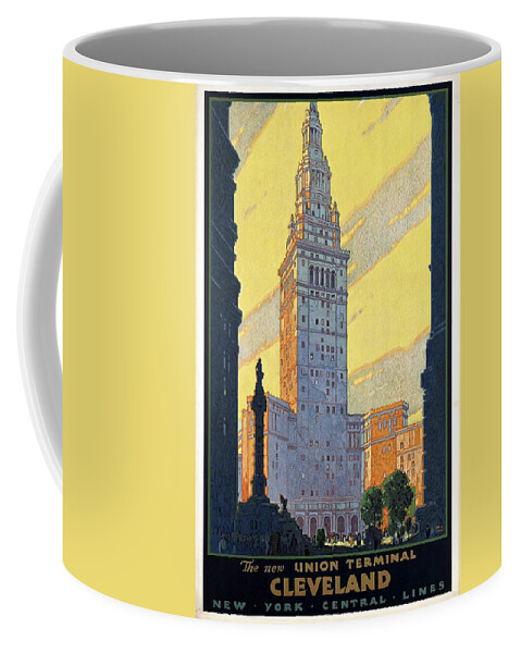 Cleveland Coffee Mug featuring the mixed media New York Central Lines - Cleveland, Ohio - Retro travel Poster - Vintage Poster by Studio Grafiikka