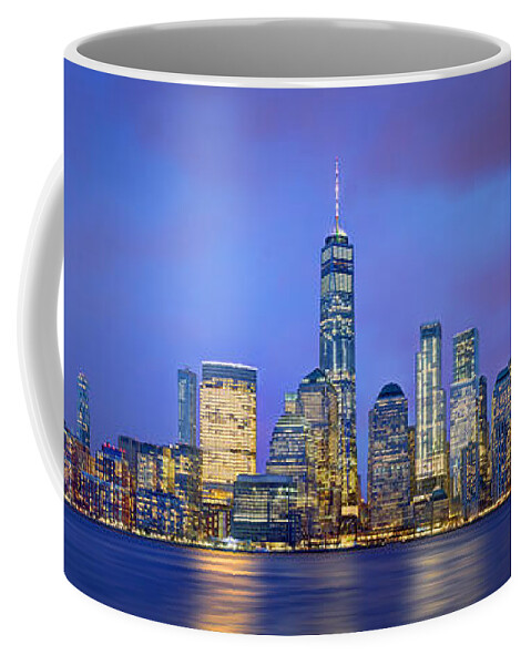 New York City Skyline Dusk Coffee Mug featuring the photograph New York City 2018 Freedom Tower World Trade Center WTC Lower Manhattan NYC by Jon Holiday