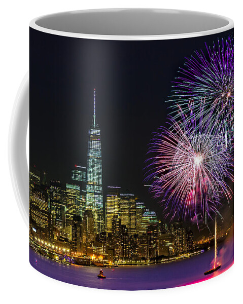 Fireworks Coffee Mug featuring the photograph New York City Summer Fireworks by Susan Candelario