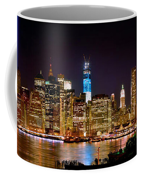 #faatoppicks Coffee Mug featuring the photograph New York City Tribute in Lights and Lower Manhattan at Night NYC by Jon Holiday