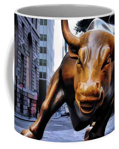 New York Coffee Mug featuring the painting New York City Wall Street Charging Bull by Christopher Arndt