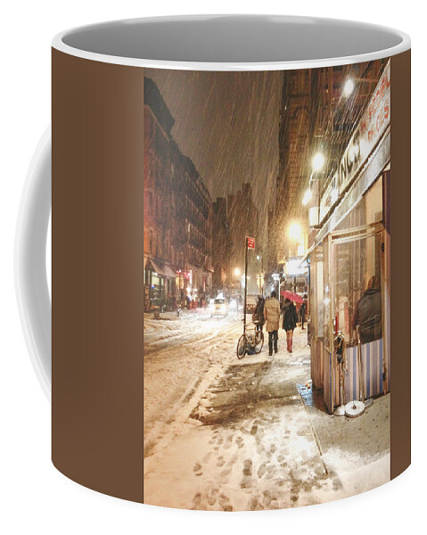 City Photography Coffee Mug featuring the photograph New York City - Winter Night - Snow in the City by Vivienne Gucwa