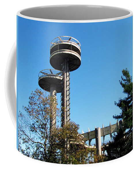 New York Coffee Mug featuring the photograph New York's 1964 World's Fair Observation Towers by Ms Judi