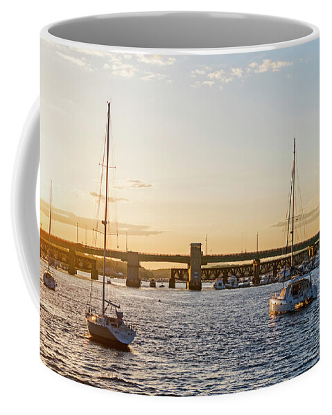 Newburyport Coffee Mug featuring the photograph Newburyport Harbor at sunset Newburyport MA by Toby McGuire