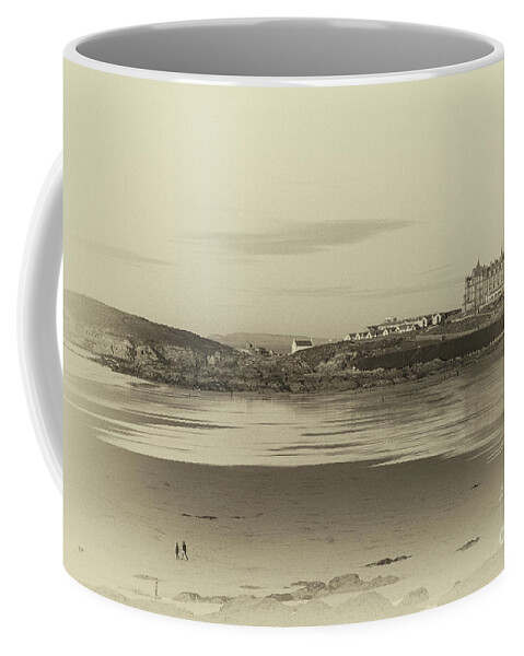 Sepia Coffee Mug featuring the photograph Newquay with old watercolor effect by Nicholas Burningham