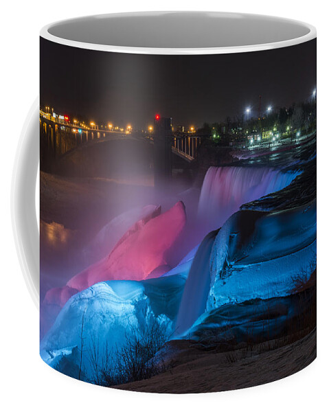 Niagara Falls Light Show Coffee Mug featuring the photograph Niagara Falls light show by Mark Papke