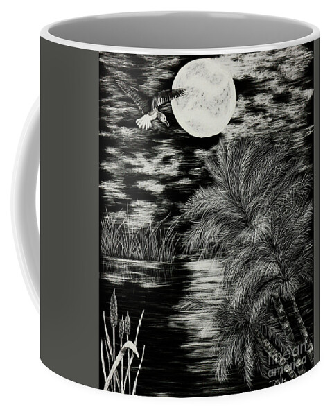 Scratch Coffee Mug featuring the drawing Night Flight by Terri Mills
