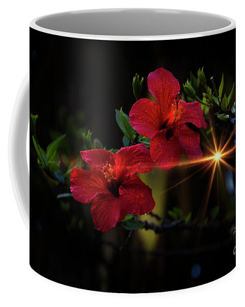 Red Coffee Mug featuring the photograph Night Hibiscus by Al Bourassa