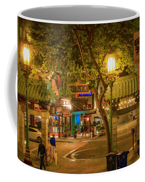 Bonnie Follett Coffee Mug featuring the photograph Night Scene Leaving Chinatown by Bonnie Follett