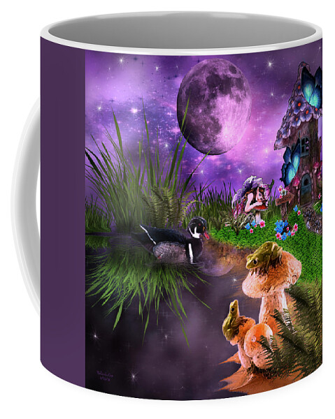 Digital Art Coffee Mug featuring the digital art Night-time on Fairy Island by Artful Oasis
