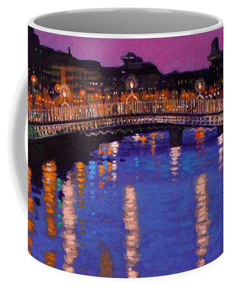 Dublin Coffee Mug featuring the painting Nighttown Ha Penny Bridge Dublin by John Nolan