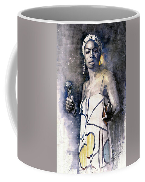 Watercolor Coffee Mug featuring the painting Nina Simone by Yuriy Shevchuk