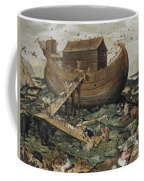 Noahs Ark Coffee Mug featuring the painting Noah's Ark on Mount Ararat, 1570 by Simon de Myle