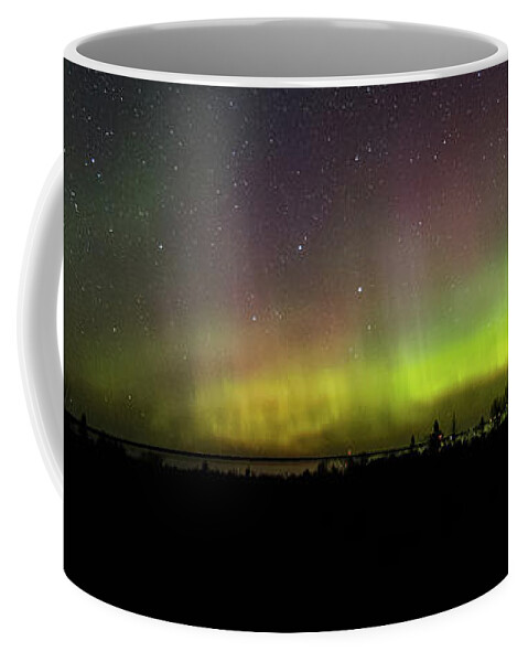 Northern Lights Coffee Mug featuring the photograph Northern Lights Naomikong Point Lake Superior -0838 by Norris Seward
