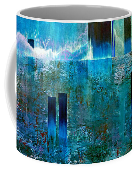 Abstract Coffee Mug featuring the painting Northern Lights Rising by Jim Whalen