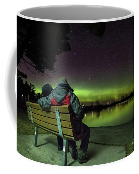 Northern Lights Coffee Mug featuring the photograph Northern Lights Tahquamenon River Traci and Norris -0813 by Norris Seward
