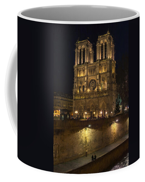 Joan Carroll Coffee Mug featuring the photograph Notre Dame Night Painterly by Joan Carroll