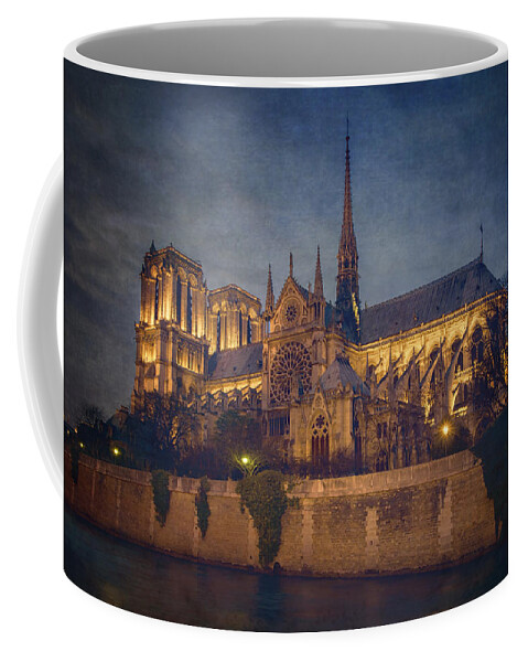 Joan Carroll Coffee Mug featuring the photograph Notre Dame on the Seine Textured by Joan Carroll