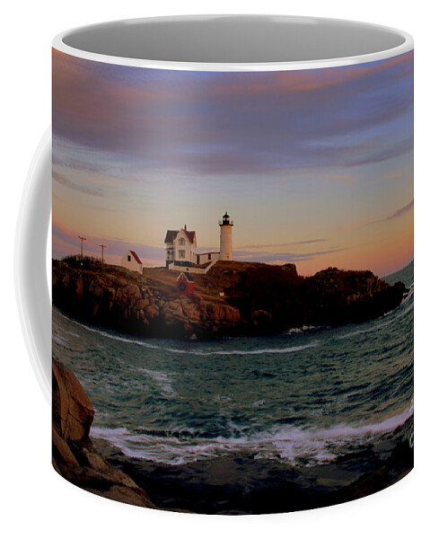  Coffee Mug featuring the photograph Nubble light at sunset by Lennie Malvone