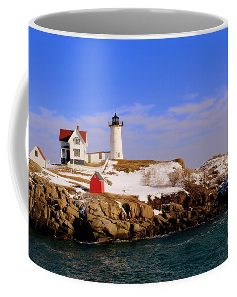 Maine Coffee Mug featuring the photograph Nubble Light In Winter by Lennie Malvone