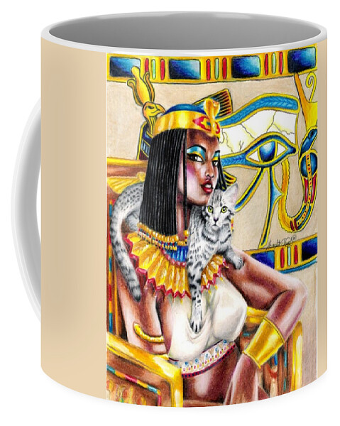 Egyptian Mau Coffee Mug featuring the drawing Nubian Queen by Scarlett Royale