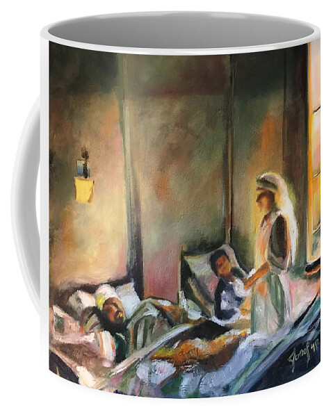 The Artist Josef Coffee Mug featuring the painting Nurses are Heroes to Heroes by the Artist Josef