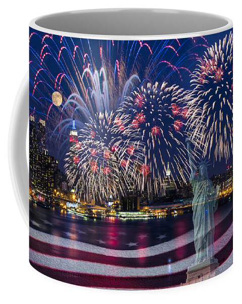 New York City Skyline Coffee Mug featuring the photograph NYC Fourth Of July Celebration by Susan Candelario