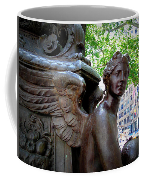 Angel Coffee Mug featuring the photograph NYC Library Angel by Susan Lafleur